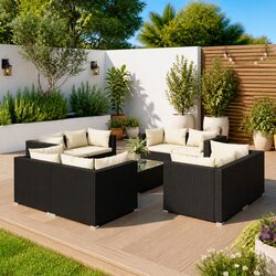 Comfortable 9 Piece Poly Rattan Lounge Set for Outdoor Use
