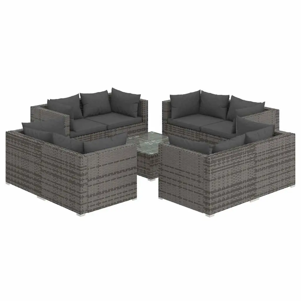 Garden Lounge Set 9 Piece Outdoor Furniture Modular Cushioned Grey