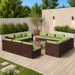 Garden Lounge Set 12 Piece Poly Rattan Outdoor Furniture with Cushions Brown