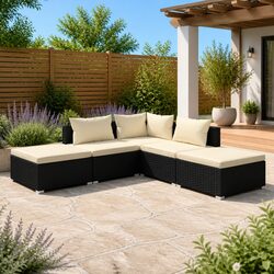 5 Piece Garden Lounge Set Outdoor Patio Furniture Black PE Rattan with Cushions