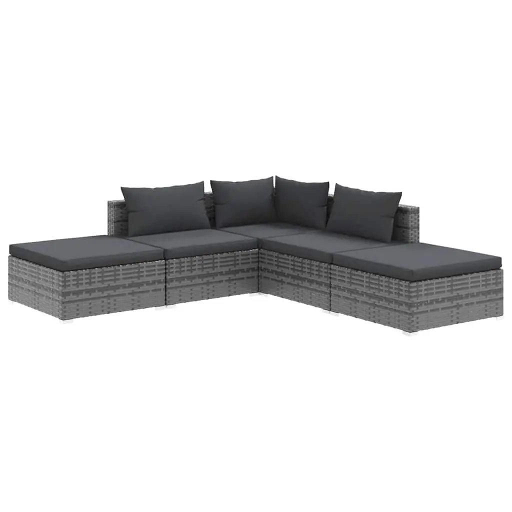 5 Piece Garden Lounge Set with Cushions Modular Outdoor Patio Furniture Grey