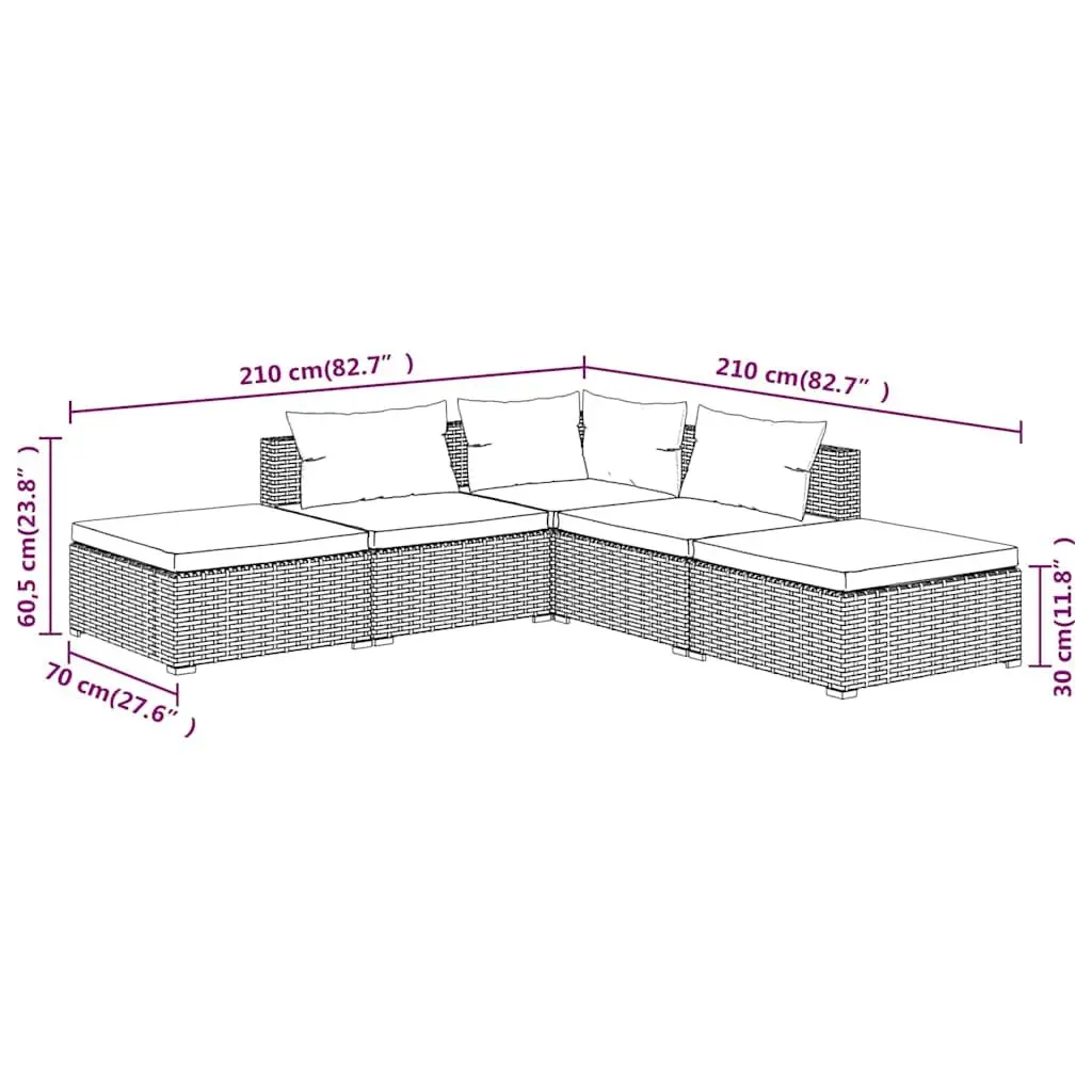 5 Piece Garden Lounge Set Modular Outdoor Patio Furniture Grey