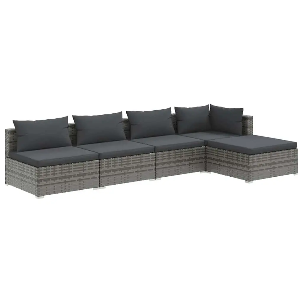 5 Piece Garden Lounge Set Outdoor Patio Furniture Cushions Grey Rattan