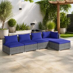Comfortable 5 Piece Garden Lounge Set in Grey Rattan