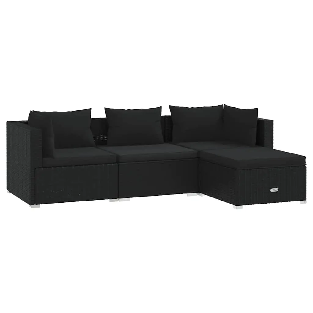 Garden Lounge Set Modular Outdoor Furniture 4 Piece Black PE Rattan Patio Sofa