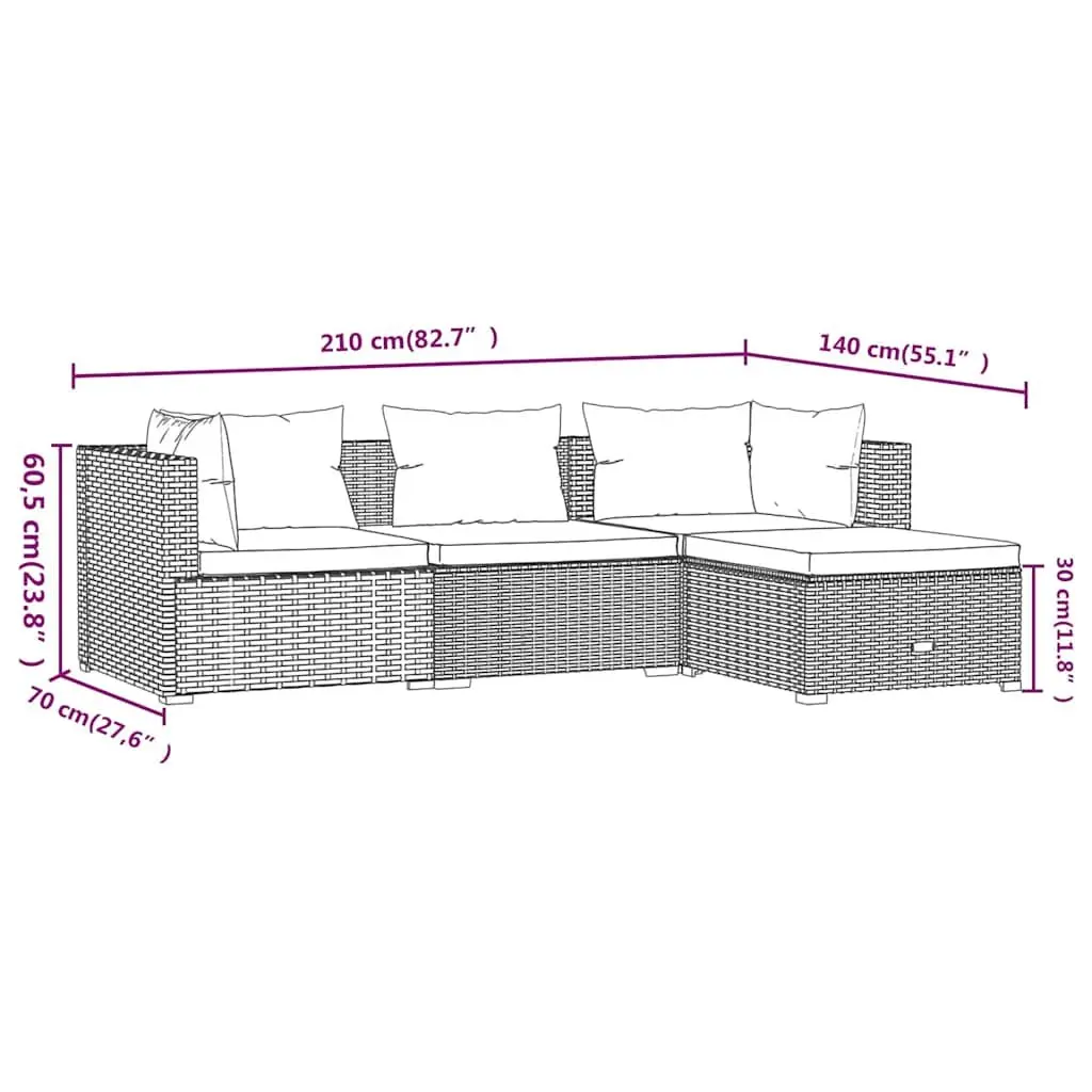 Garden Lounge Set Modular Outdoor Furniture 4 Piece Black PE Rattan Patio Sofa