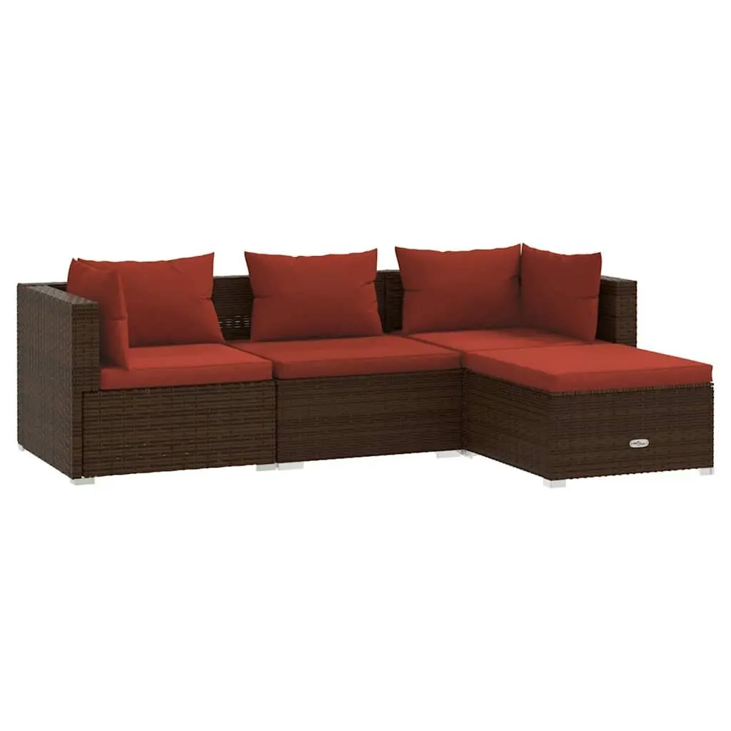 Garden Lounge Set 4 Piece Outdoor Patio Furniture Poly Rattan Brown Modular
