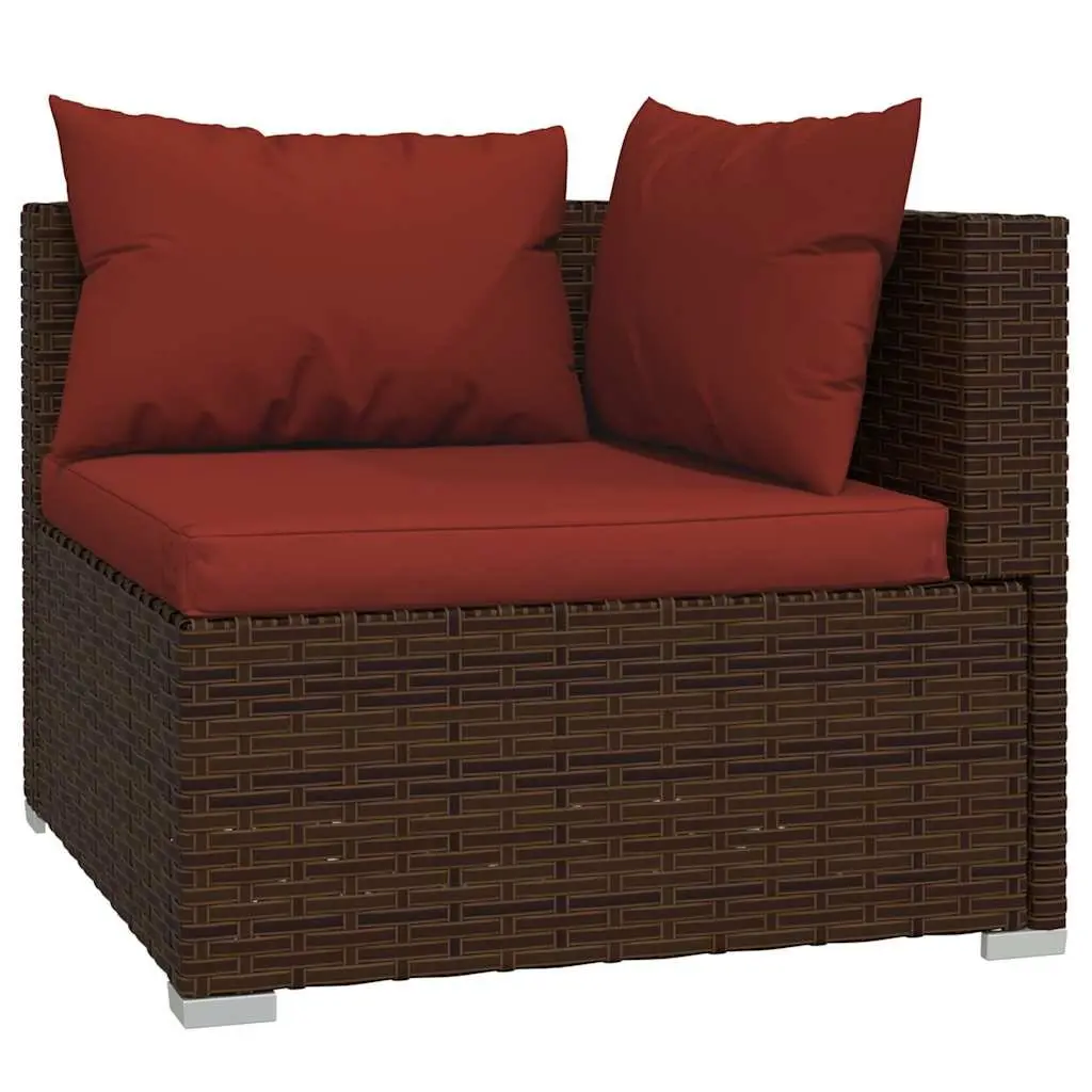 5 Piece Garden Lounge Set Poly Rattan Outdoor Furniture with Cushions Brown
