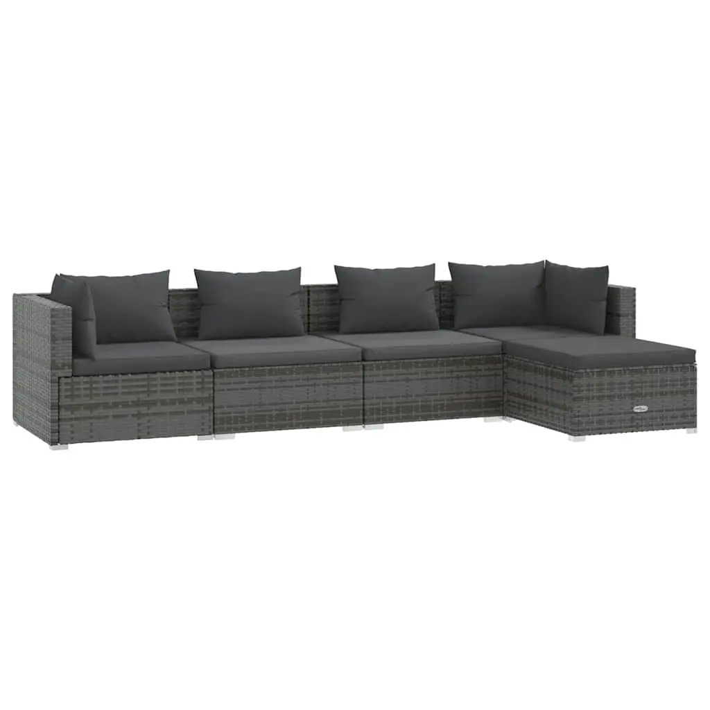 5 Piece Garden Lounge Set Grey Outdoor Furniture with Cushions