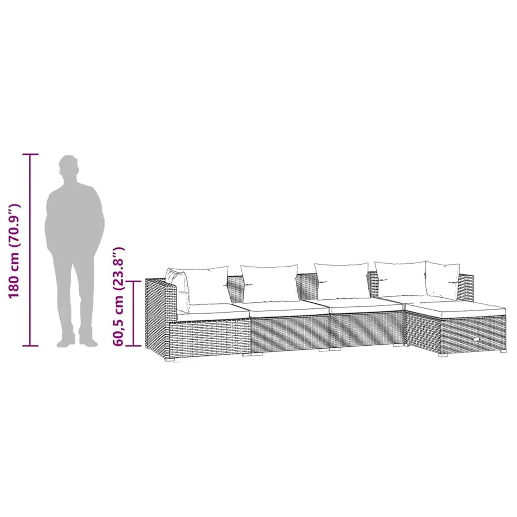5 Piece Garden Lounge Set Grey Outdoor Furniture with Cushions