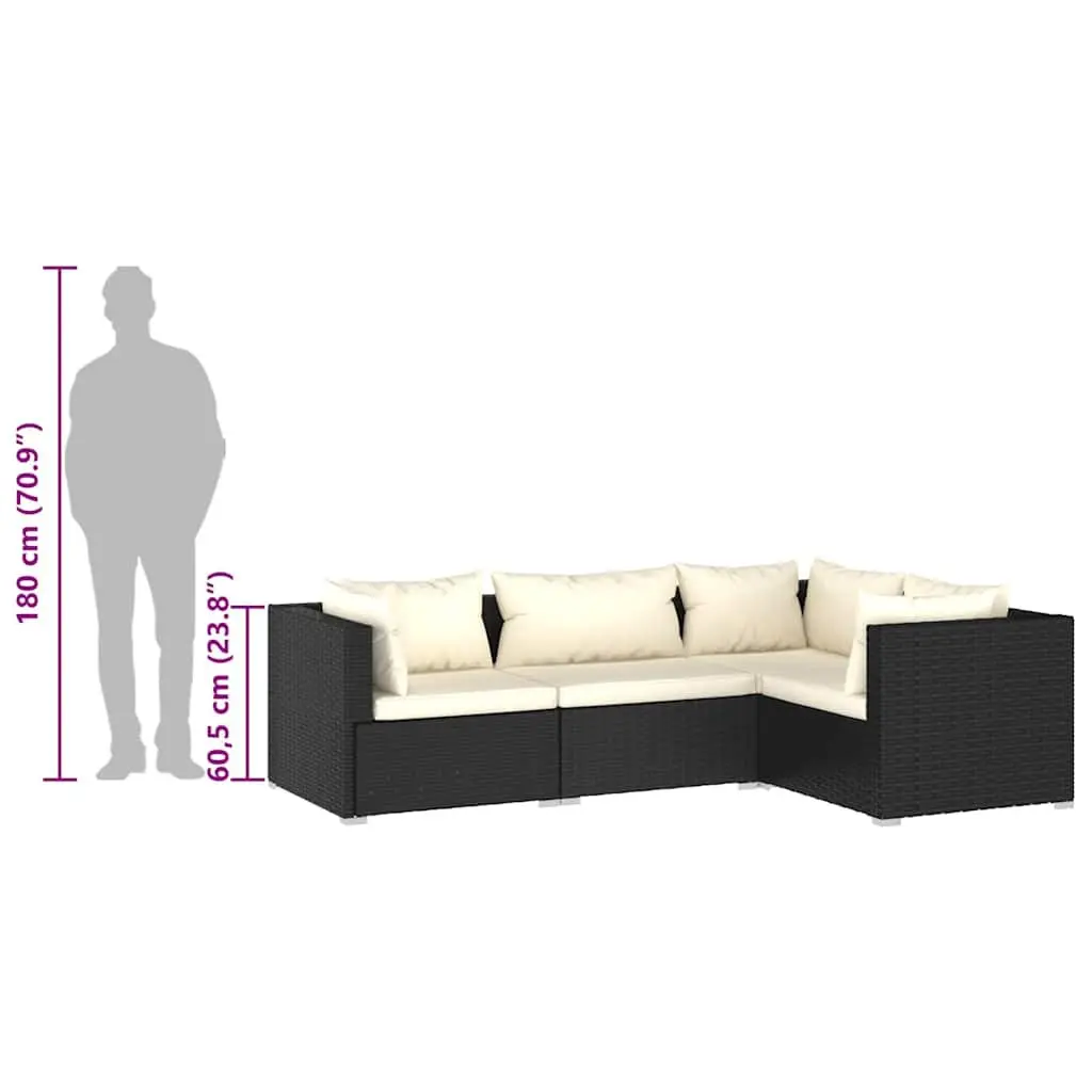 4 Piece Garden Lounge Set Outdoor Patio Furniture Modular Black