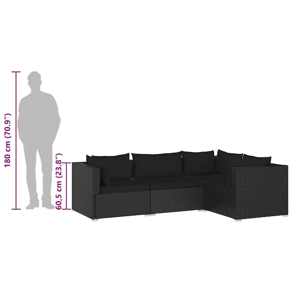 Garden Lounge Set Modular Outdoor Furniture 4 Piece Black