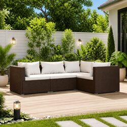 Comfortable 4 Piece Brown Garden Lounge Set with Cushions