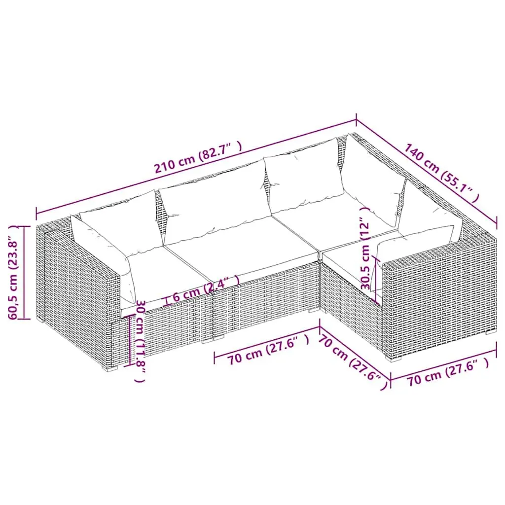 4 Piece Garden Lounge Set Outdoor Furniture Poly Rattan Brown with Cushions