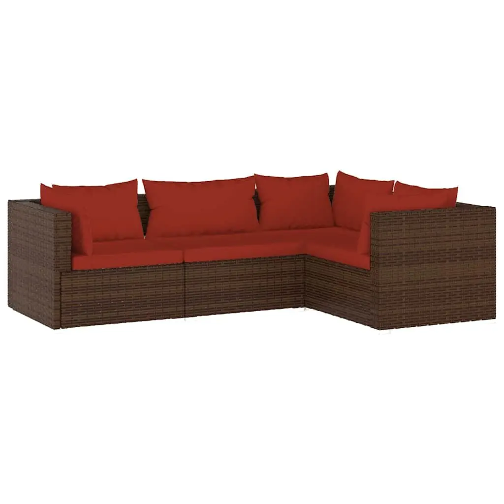 Garden Lounge Set Outdoor Furniture 4 Piece Modular Brown with Cushions