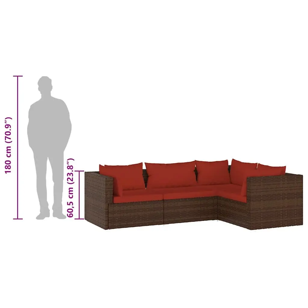 Garden Lounge Set Outdoor Furniture 4 Piece Modular Brown with Cushions