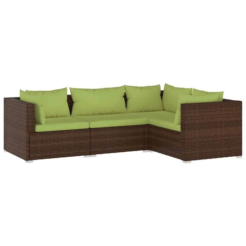 4 Piece Garden Lounge Set Outdoor Patio Furniture Cushions Brown Rattan