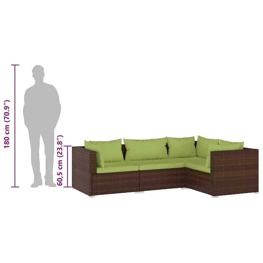 4 Piece Garden Lounge Set Outdoor Patio Furniture Cushions Brown Rattan