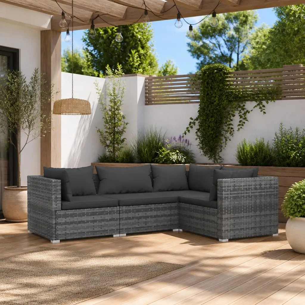 4 Piece Garden Lounge Set Outdoor Patio Furniture Modular Grey Poly Rattan with Cushions