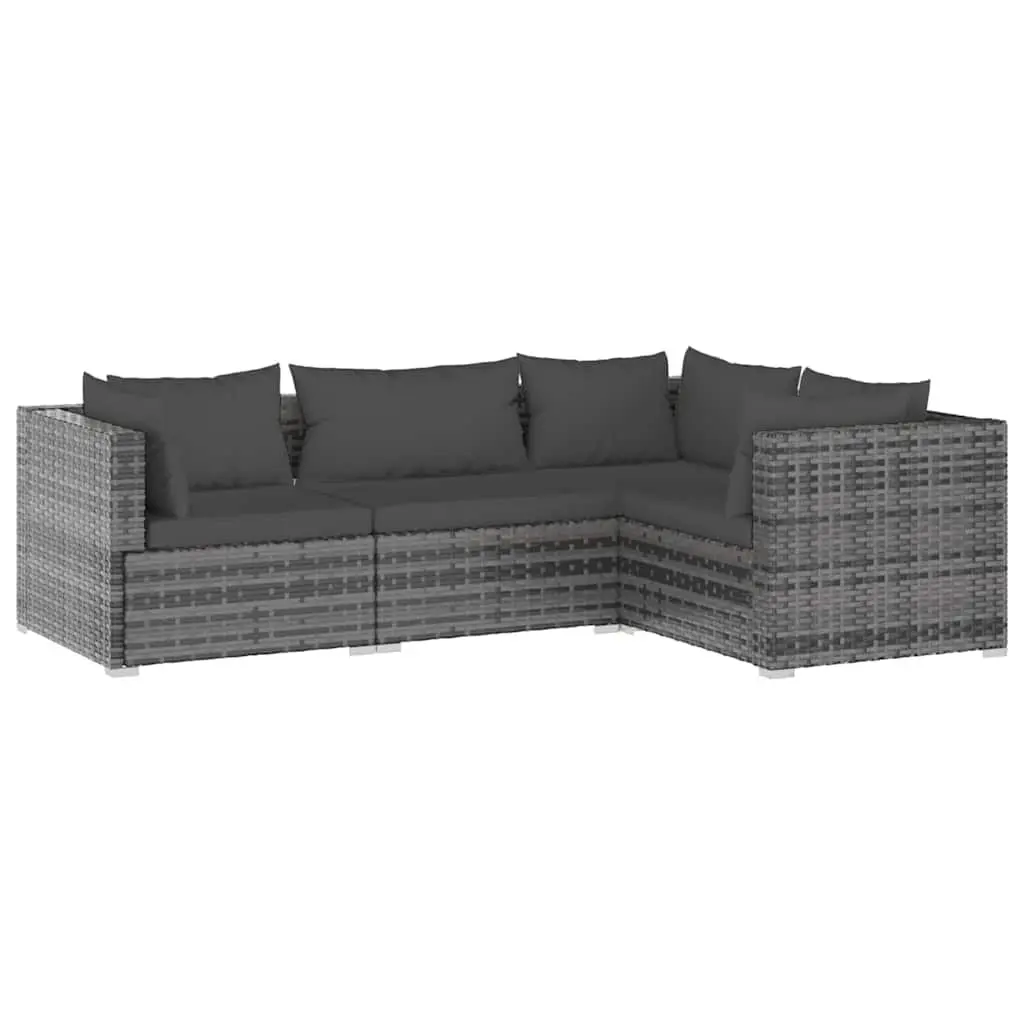 4 Piece Garden Lounge Set Outdoor Patio Furniture Modular Grey Poly Rattan with Cushions
