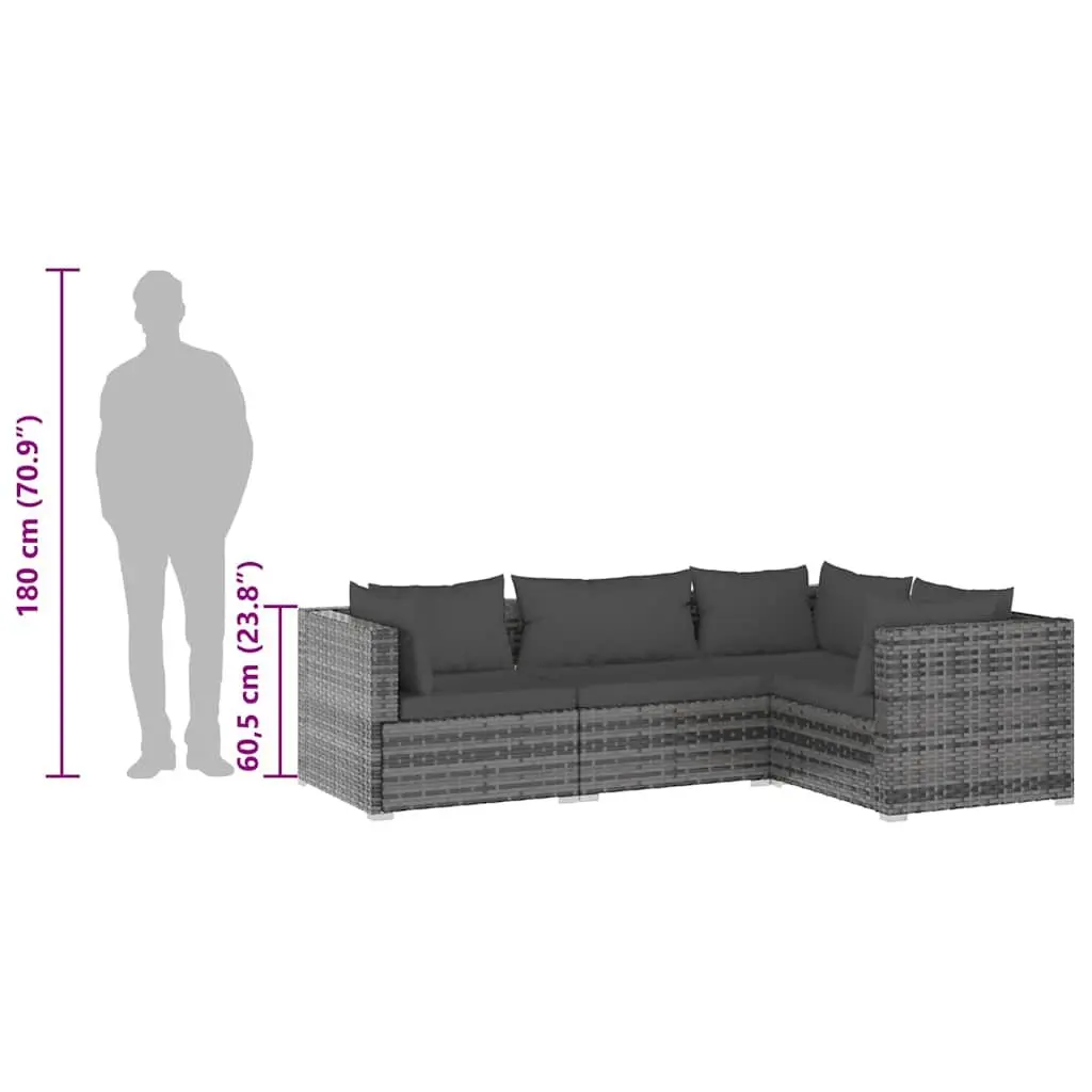 4 Piece Garden Lounge Set Outdoor Patio Furniture Modular Grey Poly Rattan with Cushions