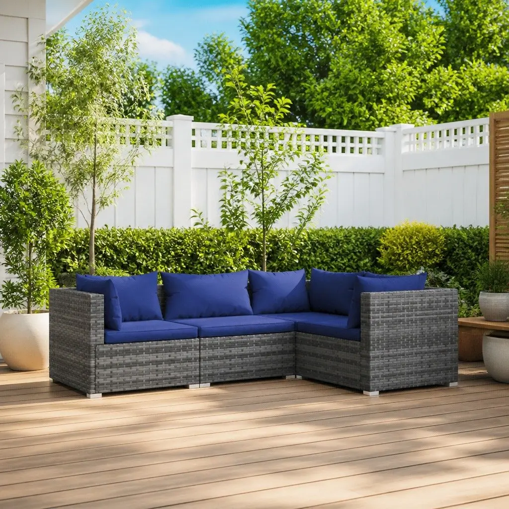 4 Piece Garden Lounge Set Grey Outdoor Patio Furniture Modular PE Rattan