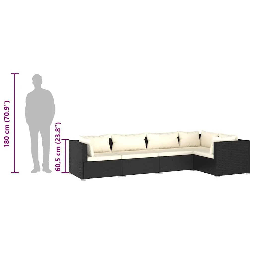 5 Piece Garden Lounge Set Outdoor Patio Furniture Modular Sofa Black PE Rattan
