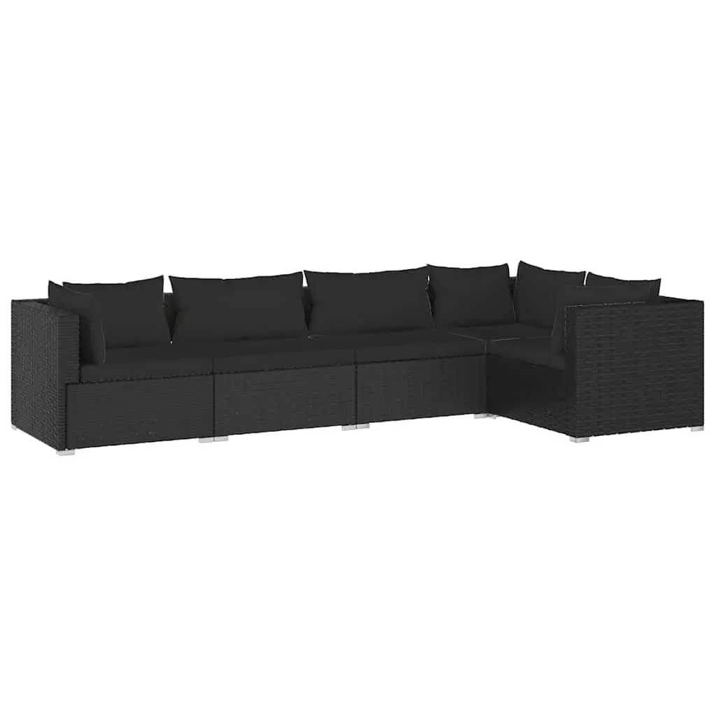 5 Piece Garden Lounge Set Modular Sofa Outdoor Patio Furniture Black PE Rattan