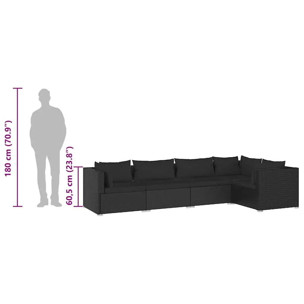 5 Piece Garden Lounge Set Modular Sofa Outdoor Patio Furniture Black PE Rattan