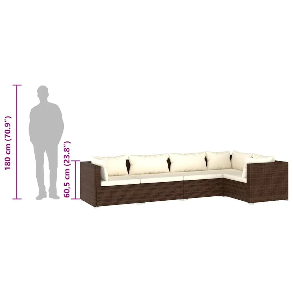 5 Piece Garden Lounge Set Outdoor Patio Furniture Poly Rattan Brown with