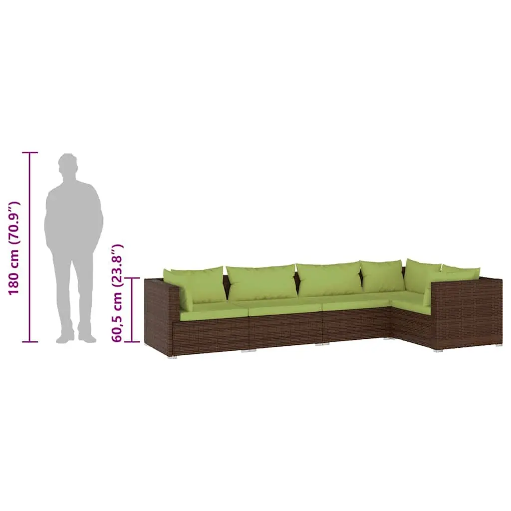 Garden Lounge Set 5 Piece Outdoor Patio Furniture Modular Brown with Cushions