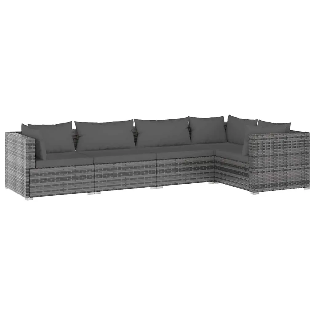 5 Piece Garden Lounge Set Outdoor Patio Furniture Modular Grey Poly Rattan with Cushions