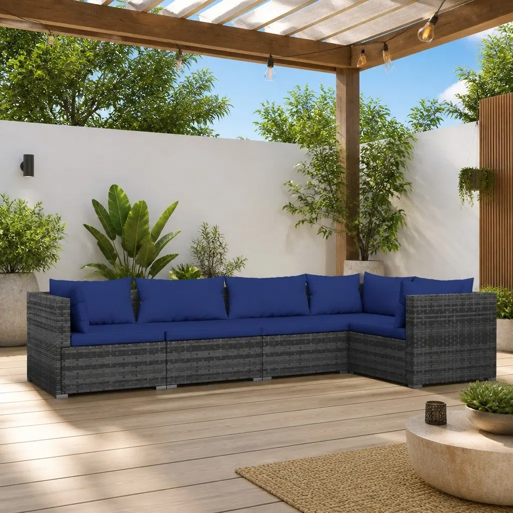Garden Lounge Set 5 Piece Outdoor Furniture Poly Rattan Grey with Cushions