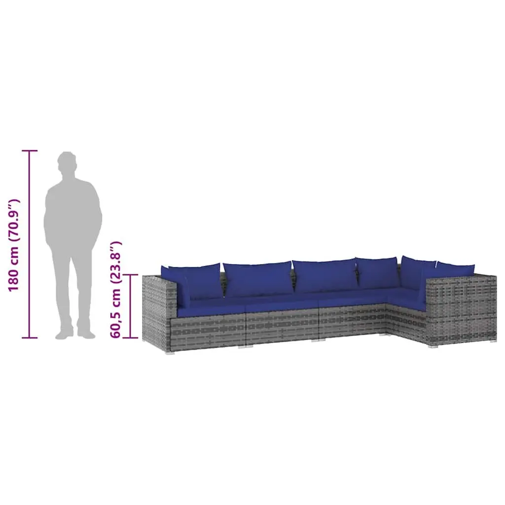 Garden Lounge Set 5 Piece Outdoor Furniture Poly Rattan Grey with Cushions