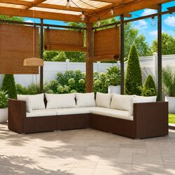 5 Piece Garden Lounge Set Outdoor Patio Furniture with Cushions Brown Rattan