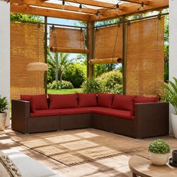 5 Piece Garden Lounge Set Outdoor Patio Furniture with Cushions PE Rattan Brown