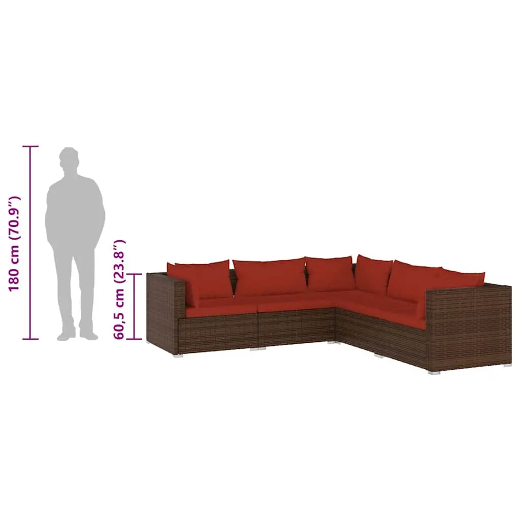 5 Piece Garden Lounge Set Outdoor Patio Furniture with Cushions PE Rattan Brown