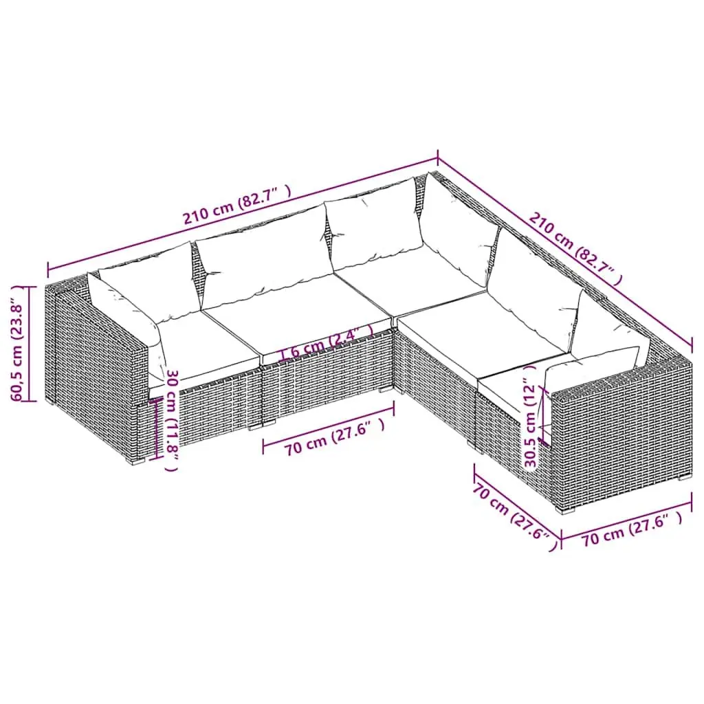 5 Piece Garden Lounge Set with Cushions Modular Outdoor Furniture Grey