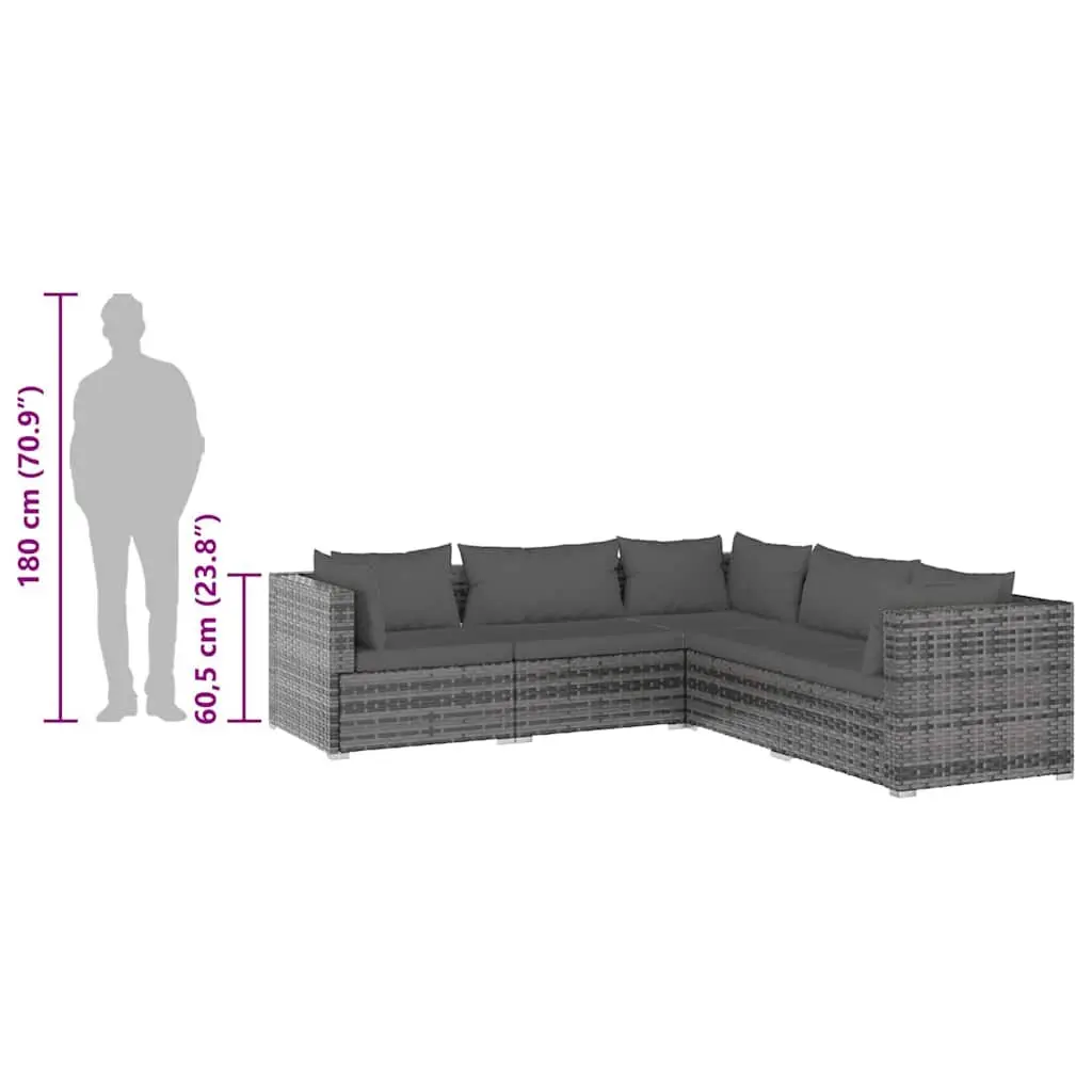 5 Piece Garden Lounge Set with Cushions Modular Outdoor Furniture Grey