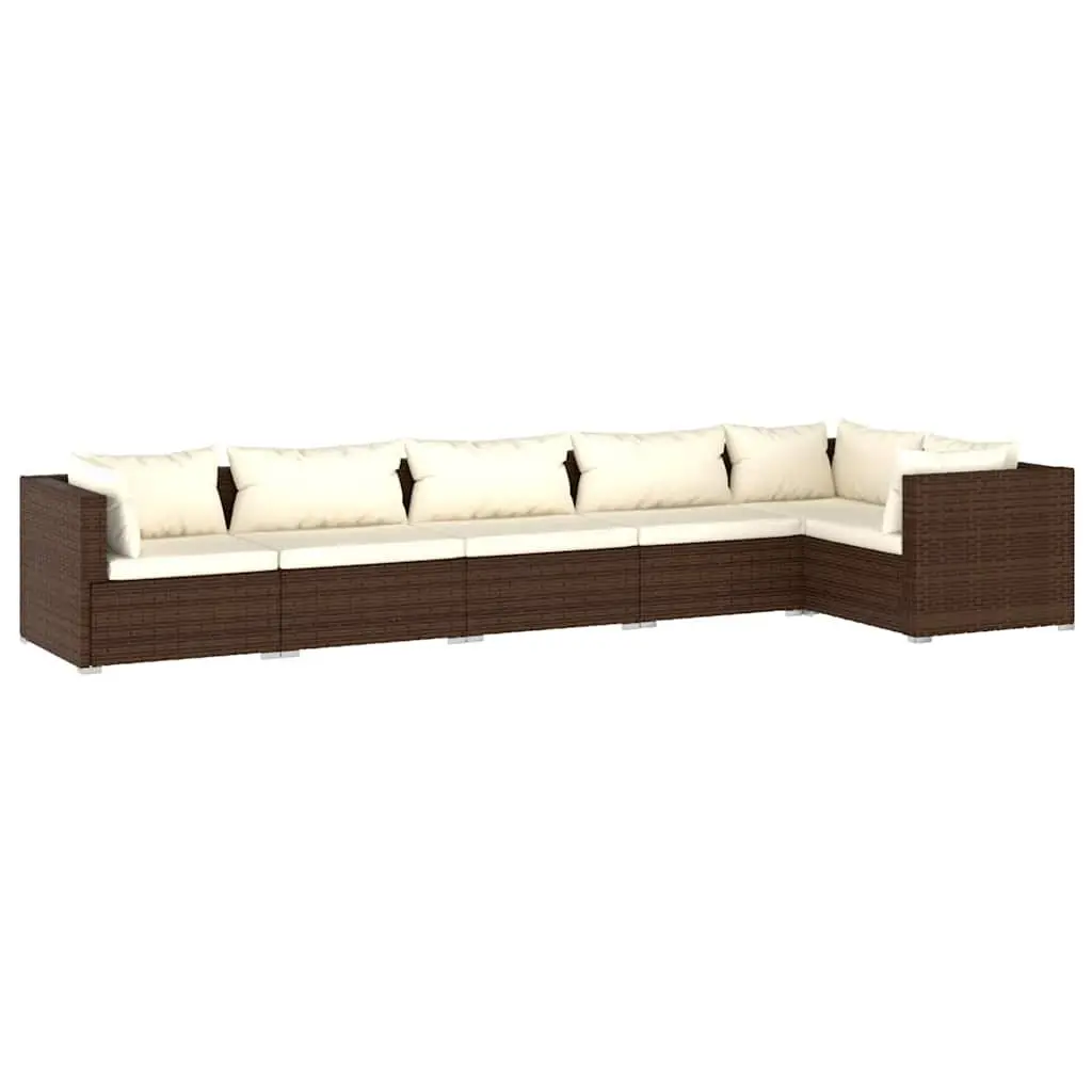 6 Piece Garden Lounge Set Brown Outdoor Furniture Sofa with Cushions Modular