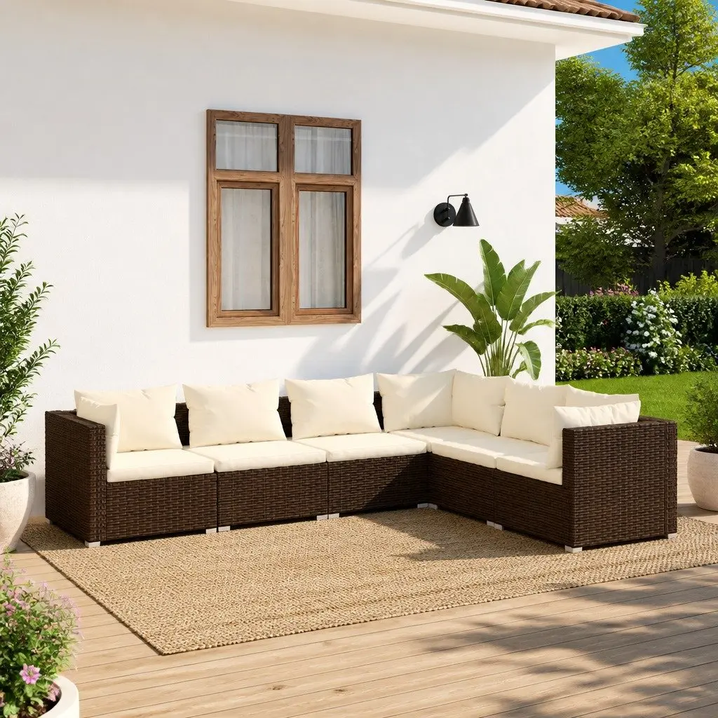 Garden Lounge Set 6 Piece Outdoor Furniture Modular Patio Sofa Brown