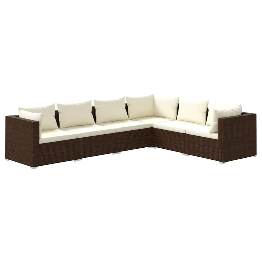 Garden Lounge Set 6 Piece Outdoor Furniture Modular Patio Sofa Brown