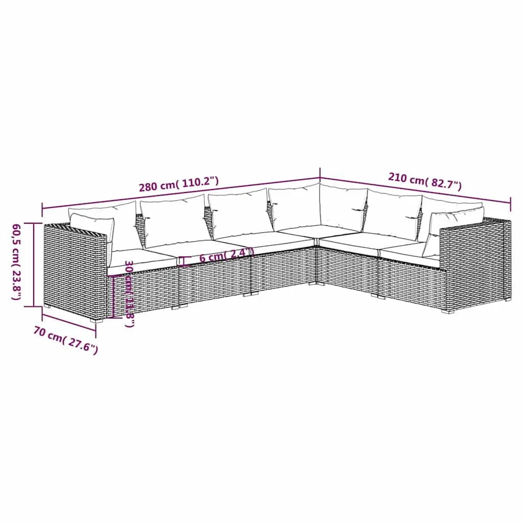 Garden Lounge Set 6 Piece Outdoor Furniture Modular Patio Sofa Brown