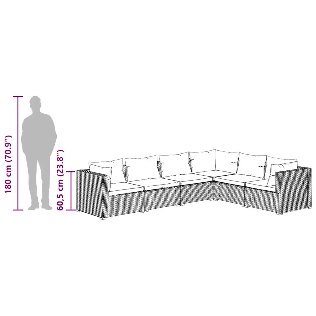 Garden Lounge Set 6 Piece Outdoor Furniture Modular Patio Sofa Brown