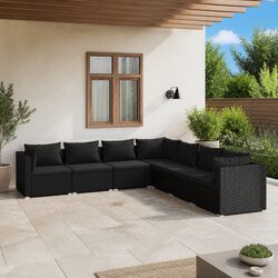 7 Piece Garden Lounge Set Outdoor Patio Furniture PE Rattan Black Modular Sofa