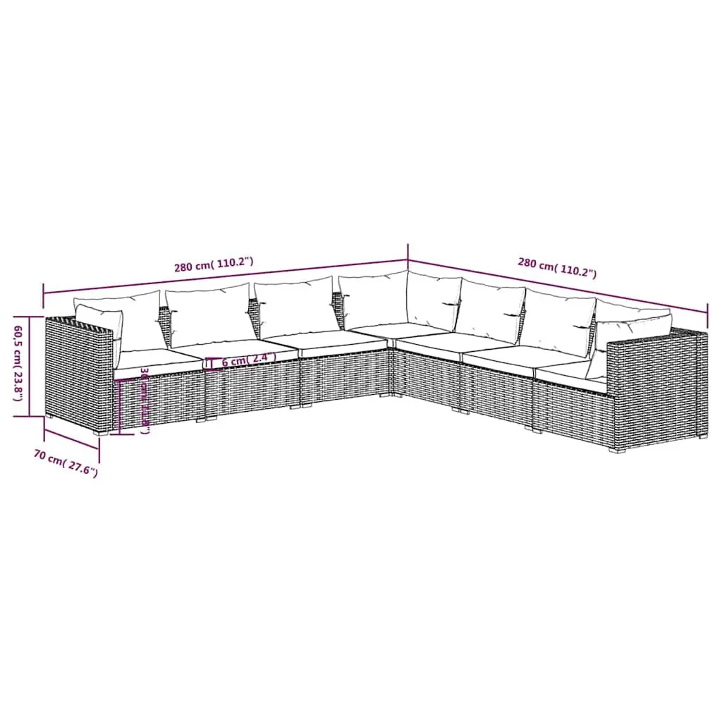 7 Piece Garden Lounge Set Outdoor Furniture Modular Patio Sofa Brown