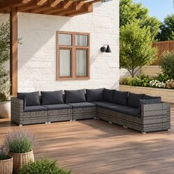 7 Piece Garden Lounge Set Outdoor Furniture Poly Rattan Grey with Cushions