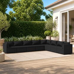 Comfortable Black Rattan 8-Piece Garden Lounge Set