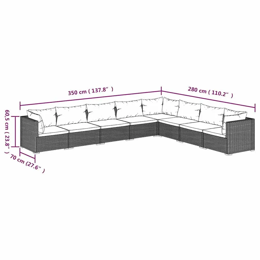 Garden Lounge Set Modular Outdoor Furniture 8 Piece Grey Poly Rattan