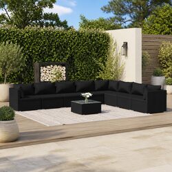 Comfortable 9 Piece Black Garden Lounge Set